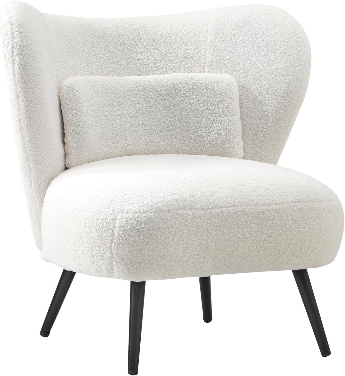 Oikiture Boucle Armchair with Lumbar Pillow and Wingback Velvet Lounge Sofa Accent Chair White