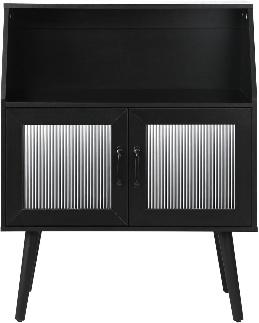 Sideboard Buffet Cabinet with Open Shelf, Glass Doors and 2 Tier Storage Cabinet Coffee Bar Table