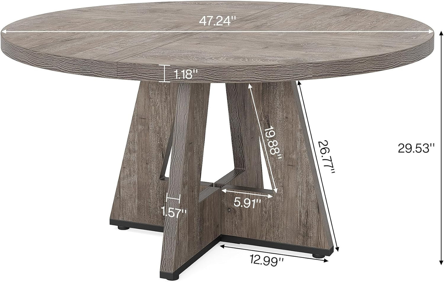 Round Dining Table Wood Kitchen Table for Dining Room Living Room, 47 Inches Dining Room Tables for 4 Person, Farmhouse Dinner Table with Wooden Table Top and Legs, Rustic Grey(Only Table)