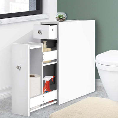 Bathroom Storage Cabinet, 58Cm Height Cupboard Side Table Corner Shelf Wall over Toilet Roll Storages Cabinets