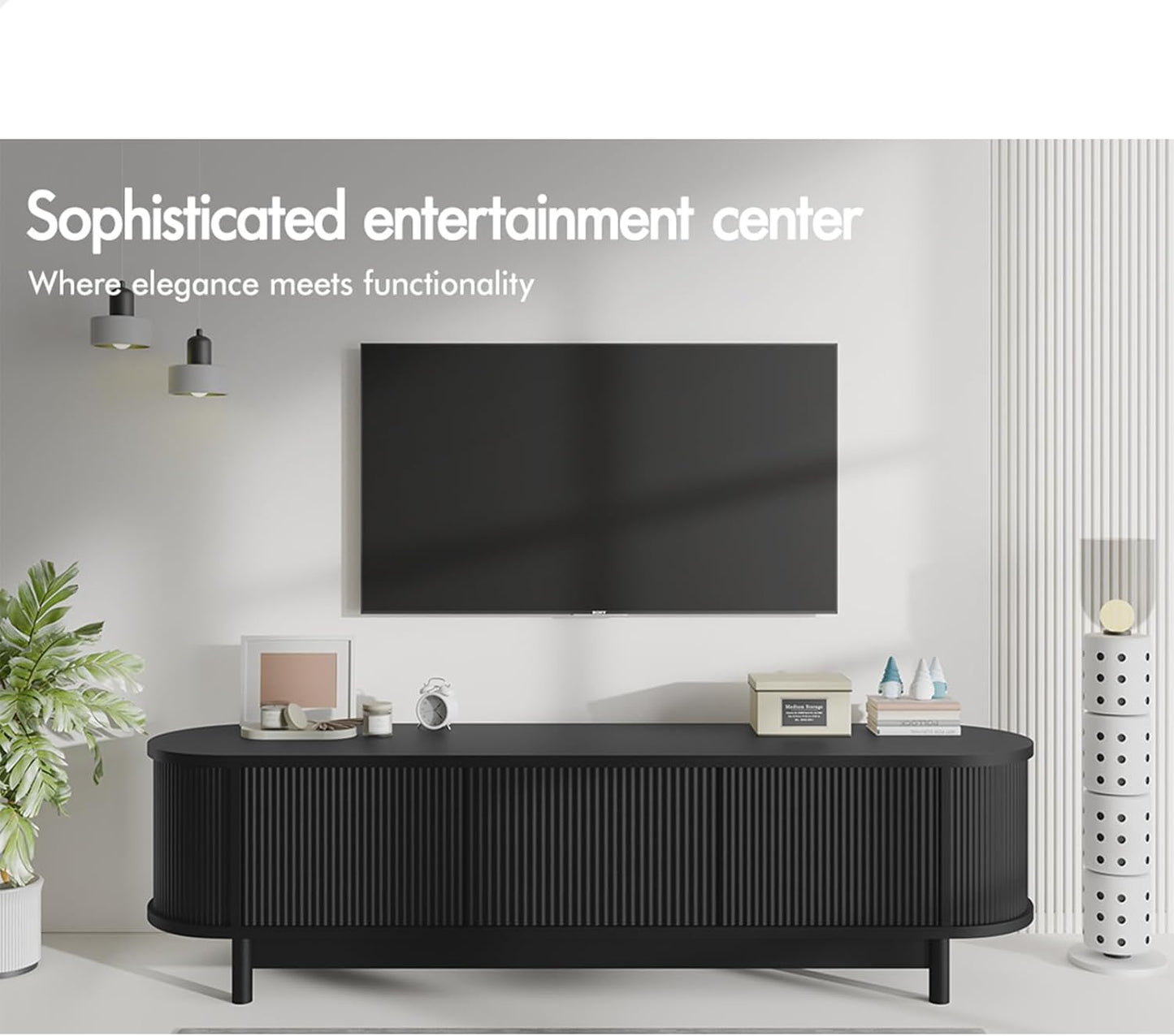 ALFORDSON TV Cabinet Stand Black, Handle-Free Modern Furniture Entertainment Unit Stand with 2 Ample Storage Side Cabinets and 2 Middle Shelves for Living Room,160 X 40 X 40Cm in Black