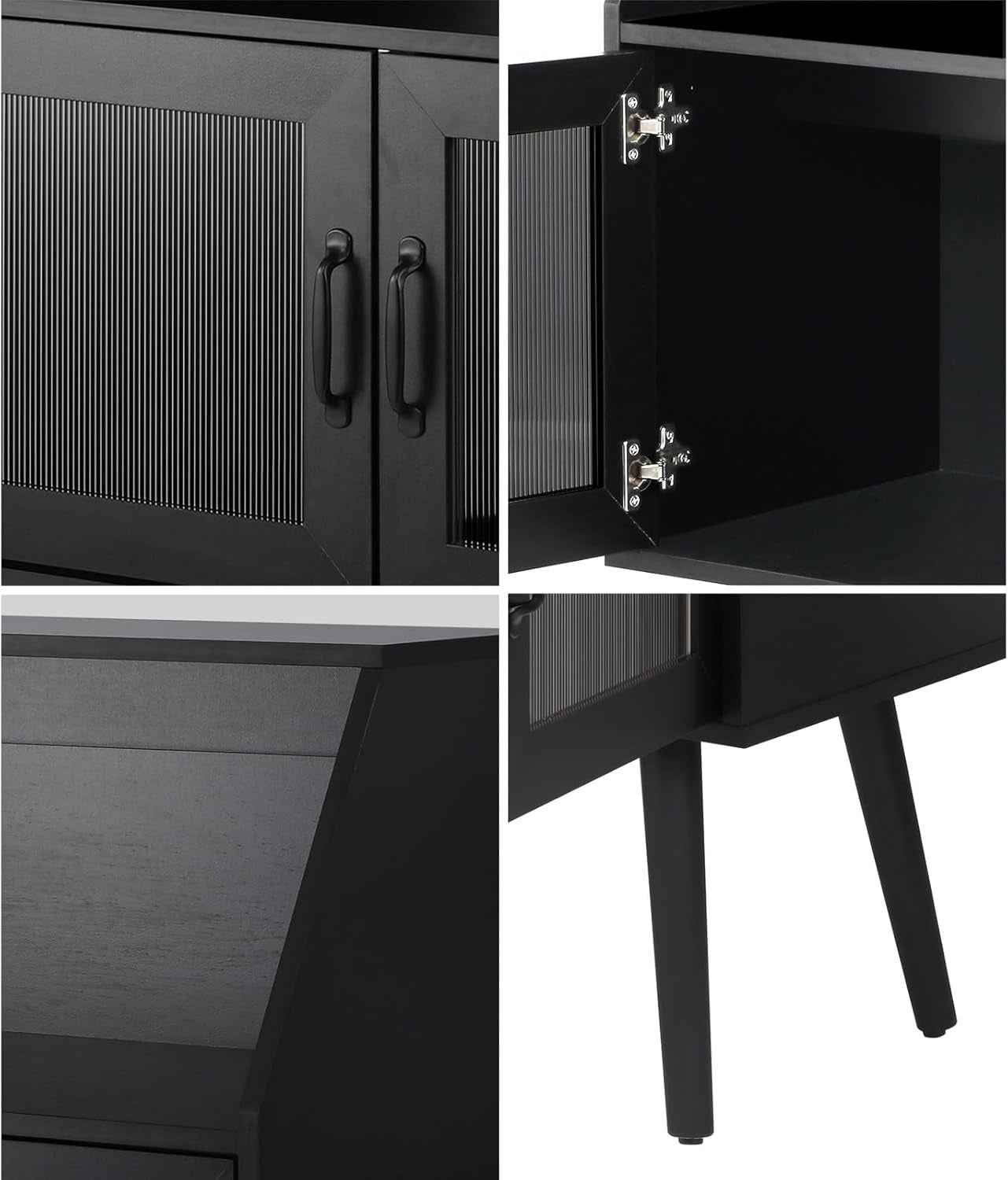 Sideboard Buffet Cabinet with Open Shelf, Glass Doors and 2 Tier Storage Cabinet Coffee Bar Table