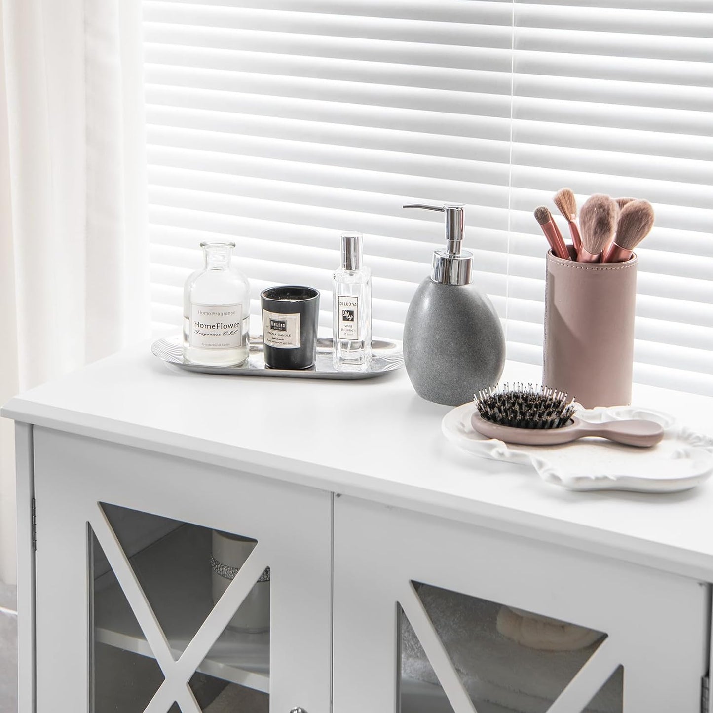 Bathroom Storage Cabinet, Linen Storage Cabinet with Doors and Adjustable Shelves