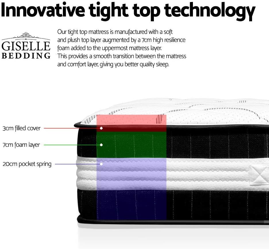 Giselle Bedding King Mattress Bed Foam Mattresses 30Cm Thickness, with 5-Zone Pocket Spring System and Breathable Euro Top, 5Yrs Warranty, Medium Firm, White with Vacuum Packed