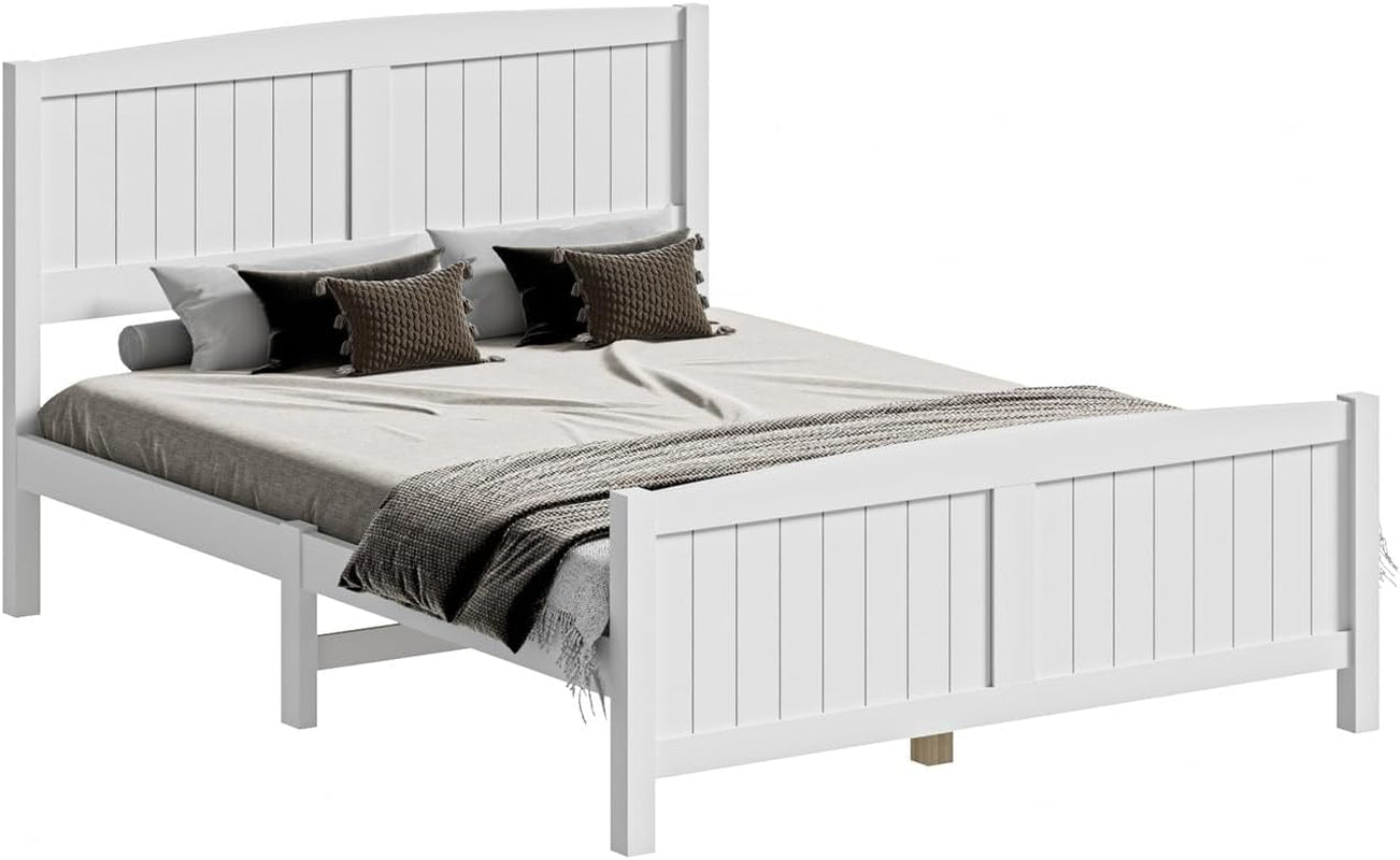 OIKITURE Queen Size Wooden Bed Frame Hampton-Style, Pinewood Bed Frame Platform with Bed Head and High Bed Leg - Compatible with Australian-Sized Mattresses, 211X161X94Cm 