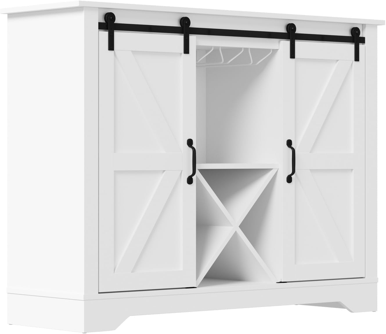 Sideboard Buffet Cabinet with Two Silding Doors Cup Holder and Wine Rack Storage Cabinet Cupboard Organizer for Home Kitchen Entryway White