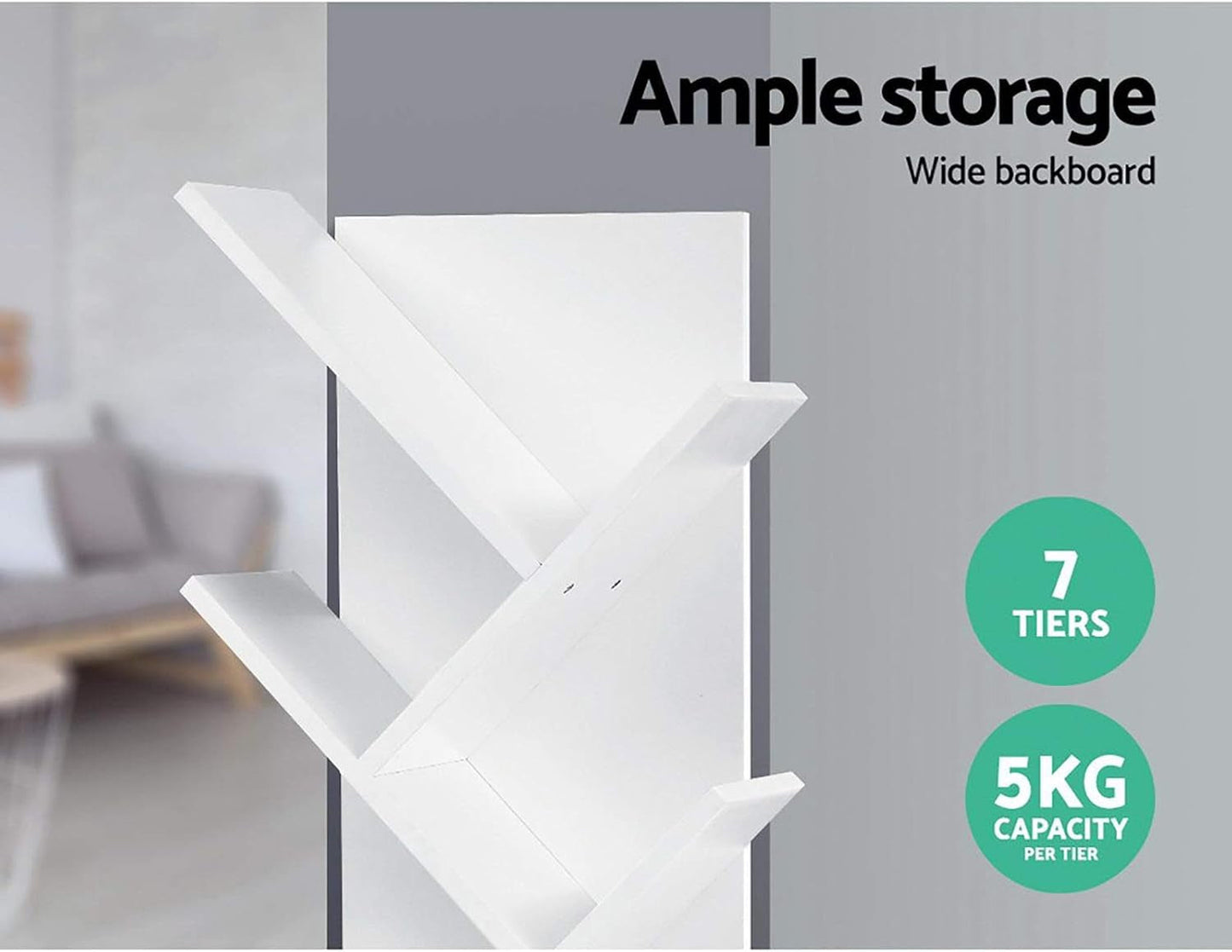 Artiss Bookshelf, 7 Tier Shelf Corner Wall Shelves Display Cabinet Bookcase Storage Rack Home Living Room Bedroom Office Furniture, 15Mm Thick Particle Board White