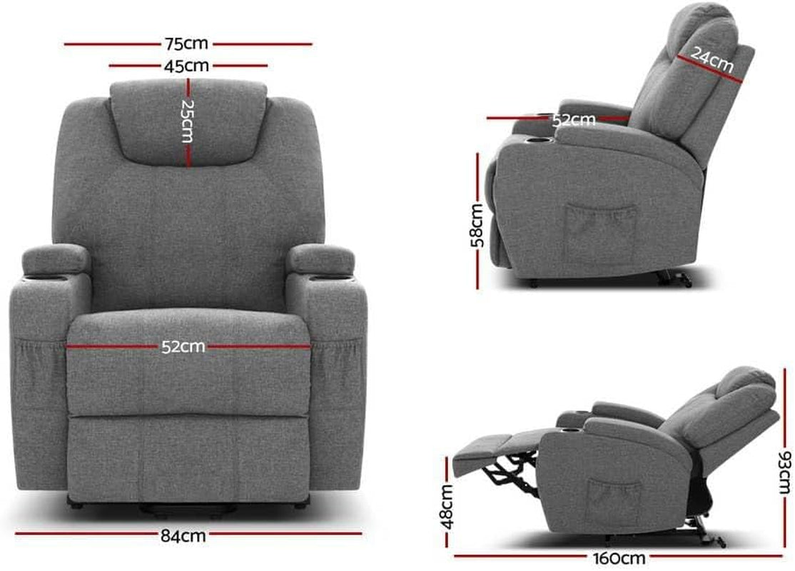 Artiss Massage Chair Grey Fabric Recliner Lounge Sofa Armchair, Home Furniture Health Personal Care, Lift Heated Electric Adjustable Backrest Footrest Rocking Nursing Feeding