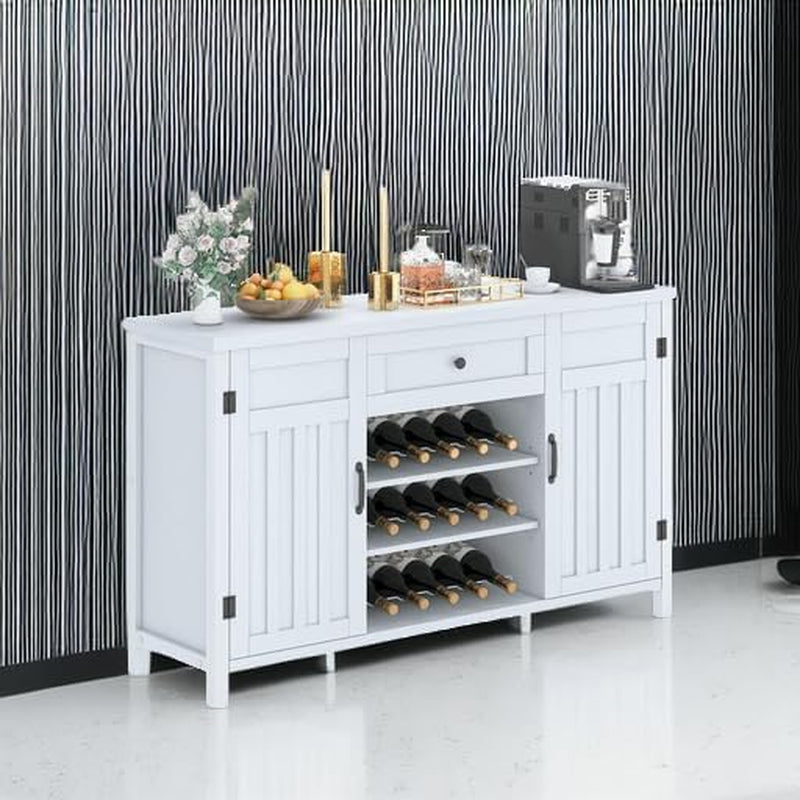 Industrial Coffee Bar Cabinet with Wine Rack, Wood Buffet and Sideboard with Storage Cabinet, (55.12 Inch, White Oak)