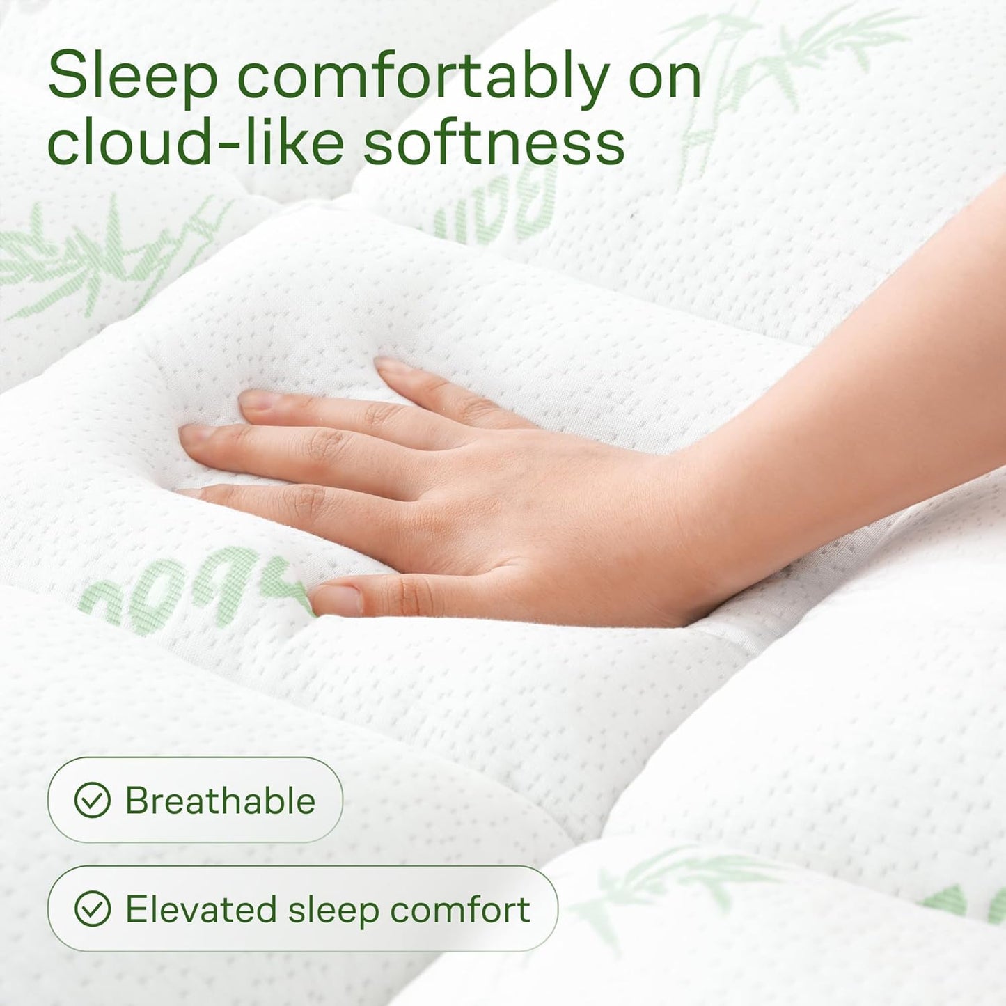 Bamboo Queen Mattress Topper - Thick Cooling Breathable Pillow Top Mattress Pad for Back Pain Relief - Deep Pocket Topper Fits 8-20 Inches Mattress (Bamboo, Queen 60X80 Inches)