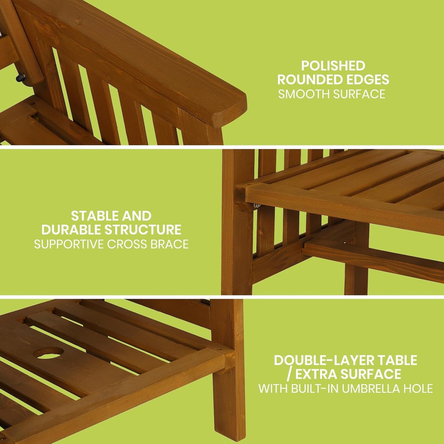 Wooden Outdoor Loveseats and Table Set - Fir Wood Twin Seats and Integrated Table Patio Conversation Set with 2-Seater Armchairs and Coffee Table Durable Garden Bench Furniture - White