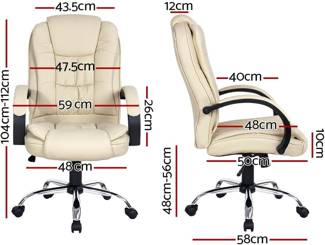 Artiss Gaming Chair Ergonomic Office Chairs Height Adjustable Leather Computer Desk Seat with 120° Recline, High Back and 360°-Swivel Seating Beige for Executive Home