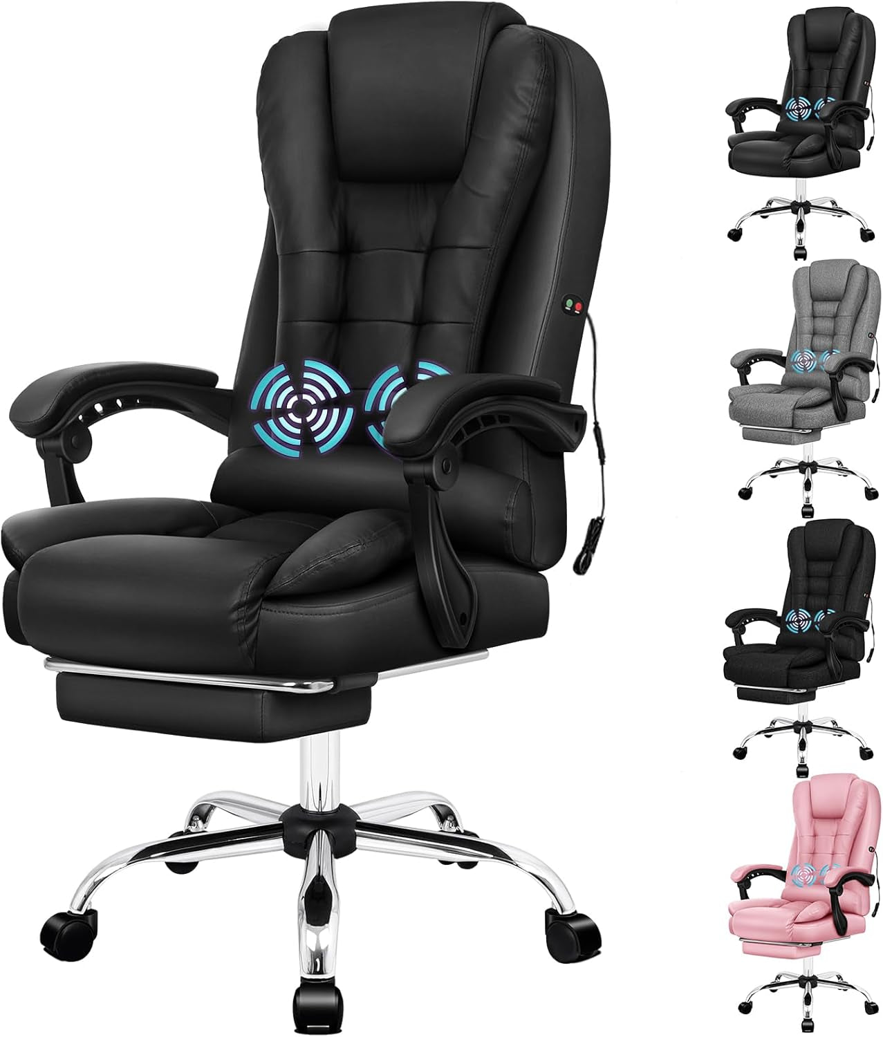 ALFORDSON Executive Office Chair High Back Massage with Footrest, Ergonomic Computer Chair Home Desk Chair, Video Game Recliner Gaming Chairs, 180Kg Capacity (Fabric Black)