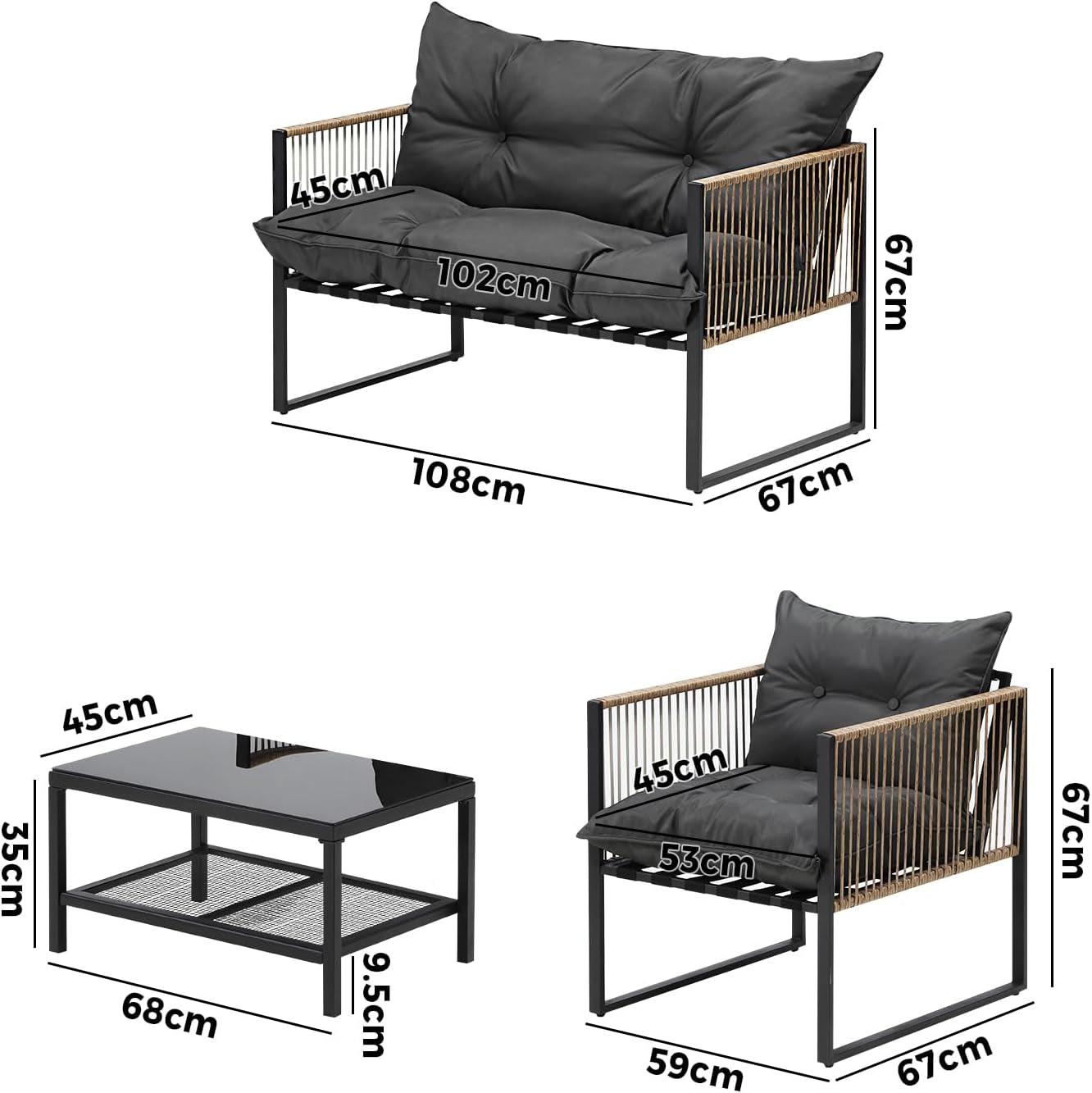 4PCS Outdoor Furniture with Cushion Outdoor Garden Patio Setting Table and Chairs