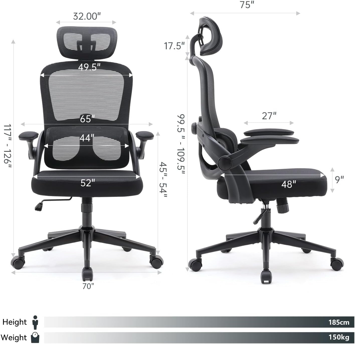 SIHOO M102C-M101 Ergonomic Office Chair, Computer High Back Chair with Dual Back Design - Individual Lumbar Pillow, 3D Armrests, Adjustable Headrest and Comfortable Thick Cushion (Black)