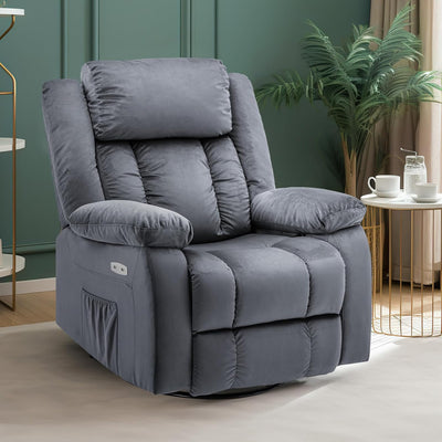 Ufurniture Massage Recliner Chair 140°Tilt 8 Point Heated Vibration Dark Gray Recliner Chair for Adults 360 ° Rotate Circular Base with Side Pocket