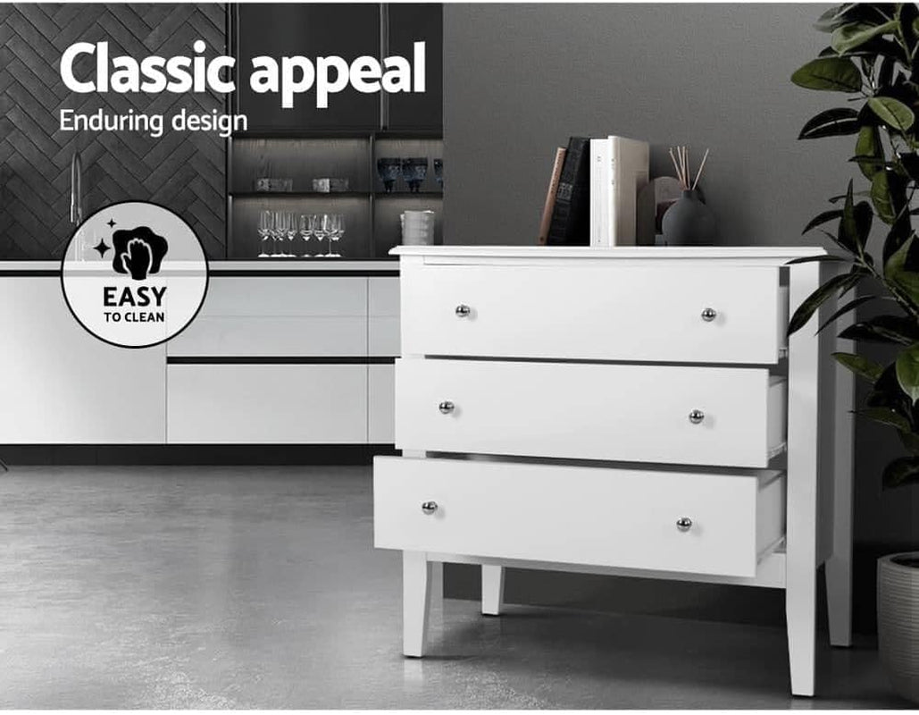 Chest of Drawers 3 Drawer White Tallboy