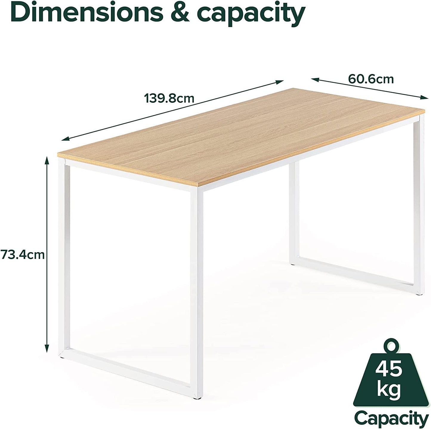 Zinus Soho Office Desk Computer Table | Dining Strong Metal Frame, Quick Assembly - Natural 140Cm