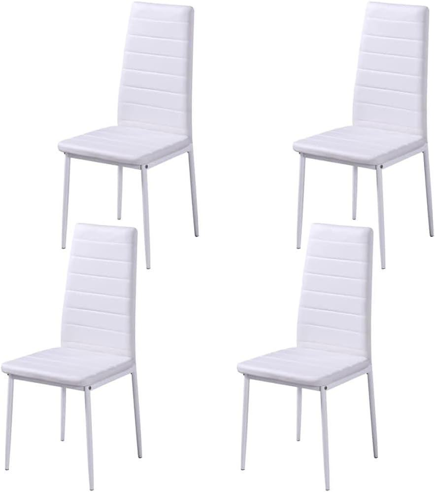 Five Piece Dining Table Set Black and White,Modern Dining Table Set with Tempered Glass and Artificial Leather Chairs in Black and White Furniture Sets