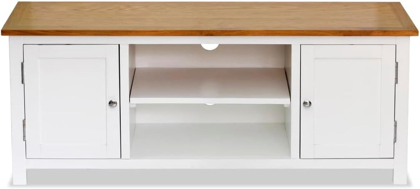 Vidaxl Solid Oak Wood & Pinewood TV Cabinet - Two-Tone Design, Ample Storage Space for Multimedia Appliances, with Cable Outlets, Requires Assembly