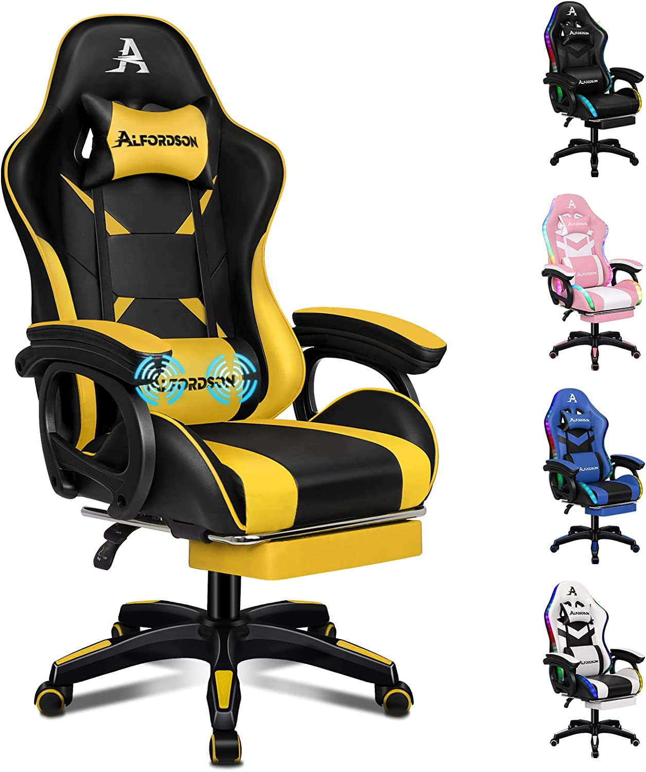 ALFORDSON Gaming Chair with Massage and 150° Recline, Ergonomic Executive Office Chair PU Leather with Footrest, Height Adjustable Racing Chair with SGS Listed Gas-Lift, Max 180Kg (Cyan)