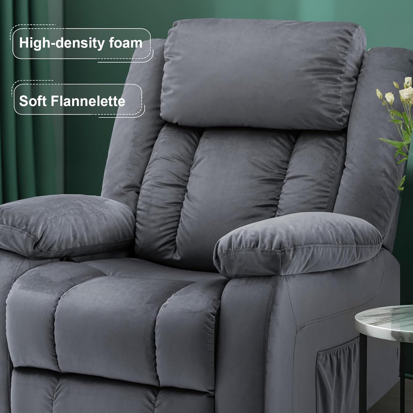 Ufurniture Massage Recliner Chair 140°Tilt 8 Point Heated Vibration Dark Gray Recliner Chair for Adults 360 ° Rotate Circular Base with Side Pocket