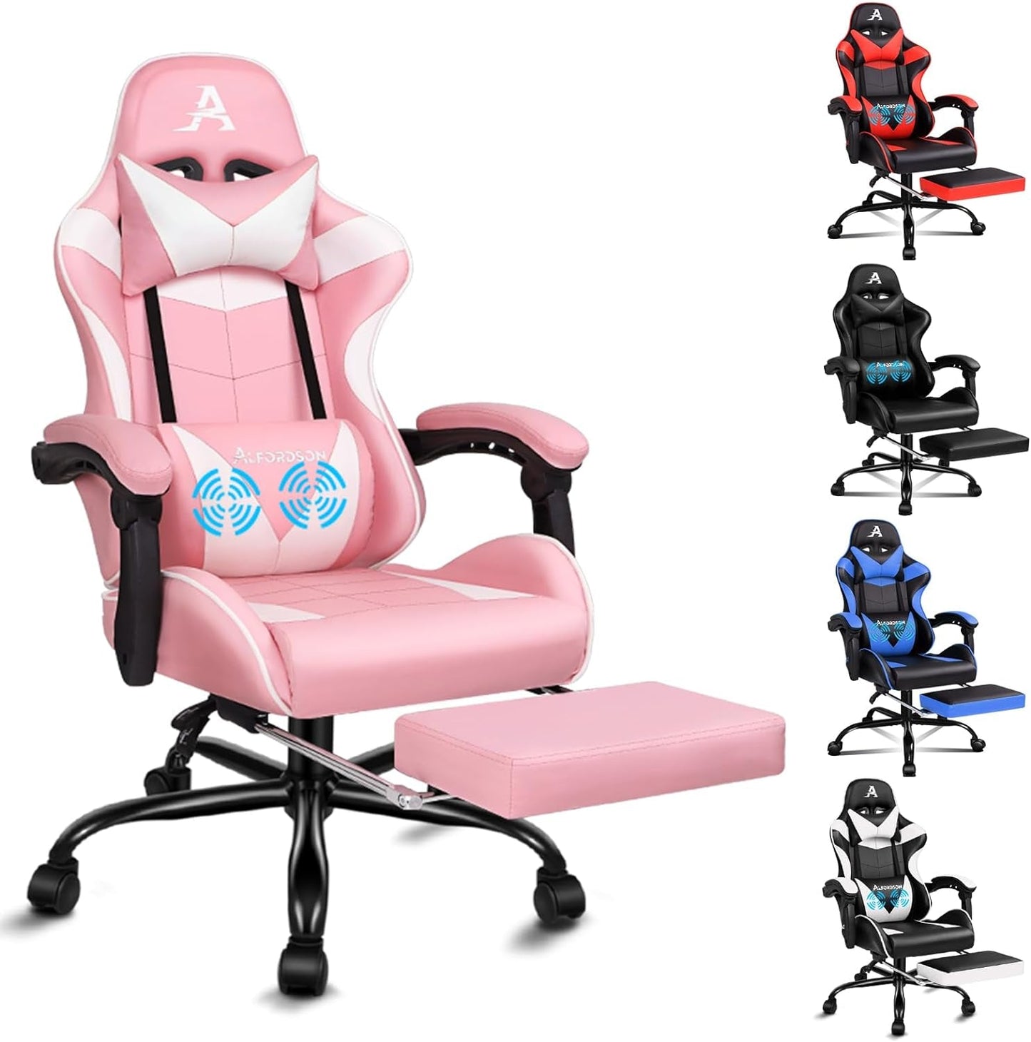 ALFORDSON Gaming Chair with Massage and 150° Recline, Ergonomic Executive Office Chair PU Leather with Footrest, Height Adjustable Racing Chair with SGS Listed Gas-Lift, Max 180Kg (Cyan)