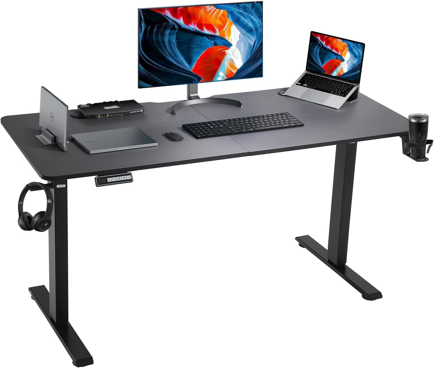 Height Adjustable Electric Standing Desk,160 X 70Cm Splice-Piece Board,Rising Home Office Computer Table with Memory Controller (White, 160 X 70Cm)