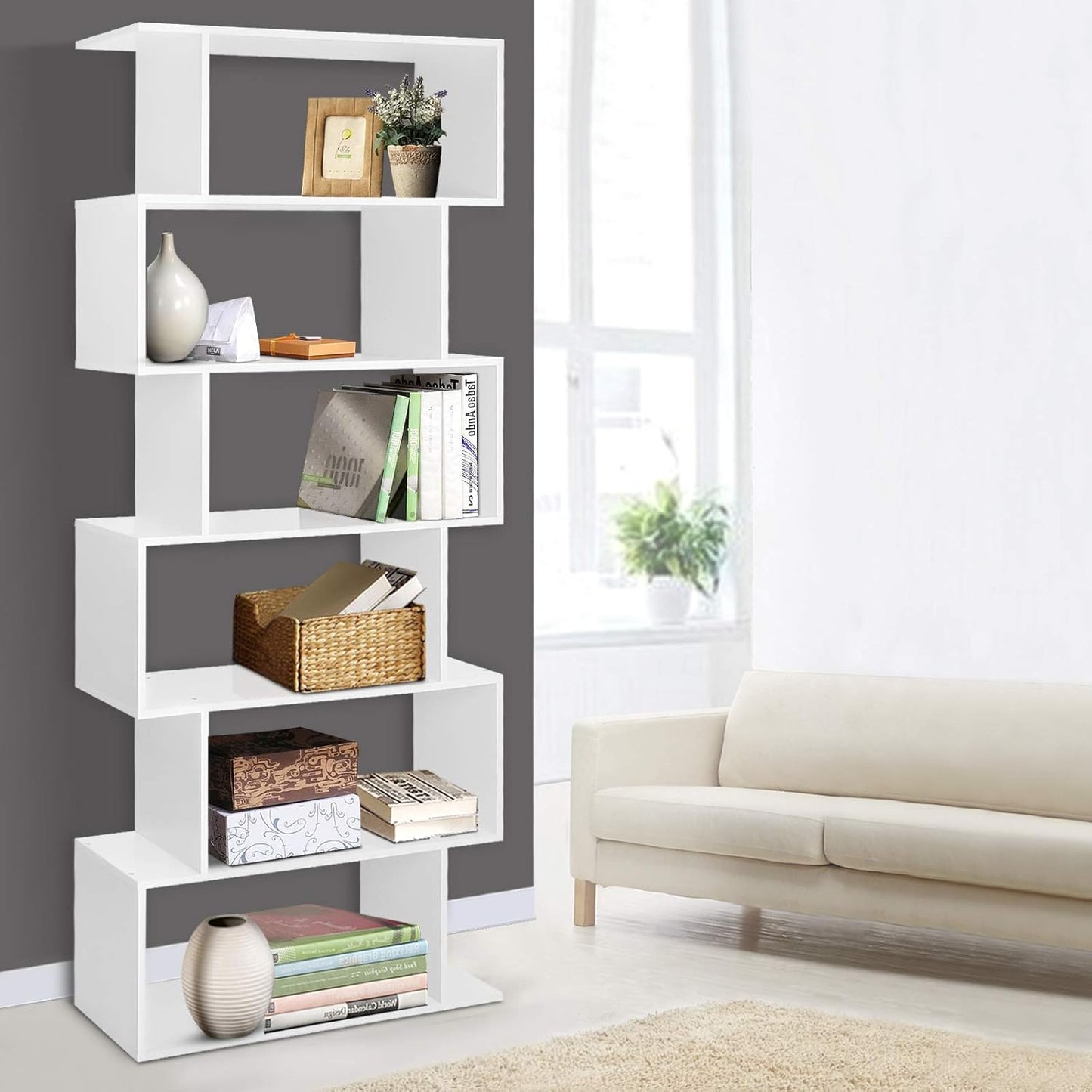 Artiss Bookshelf, 5 Tier Shelf Corner Wall Shelves Display Cabinet Bookcase Bookshelves Storage Rack Home Living Room Bedroom Office Furniture, High Density Particle Board Multicoloured