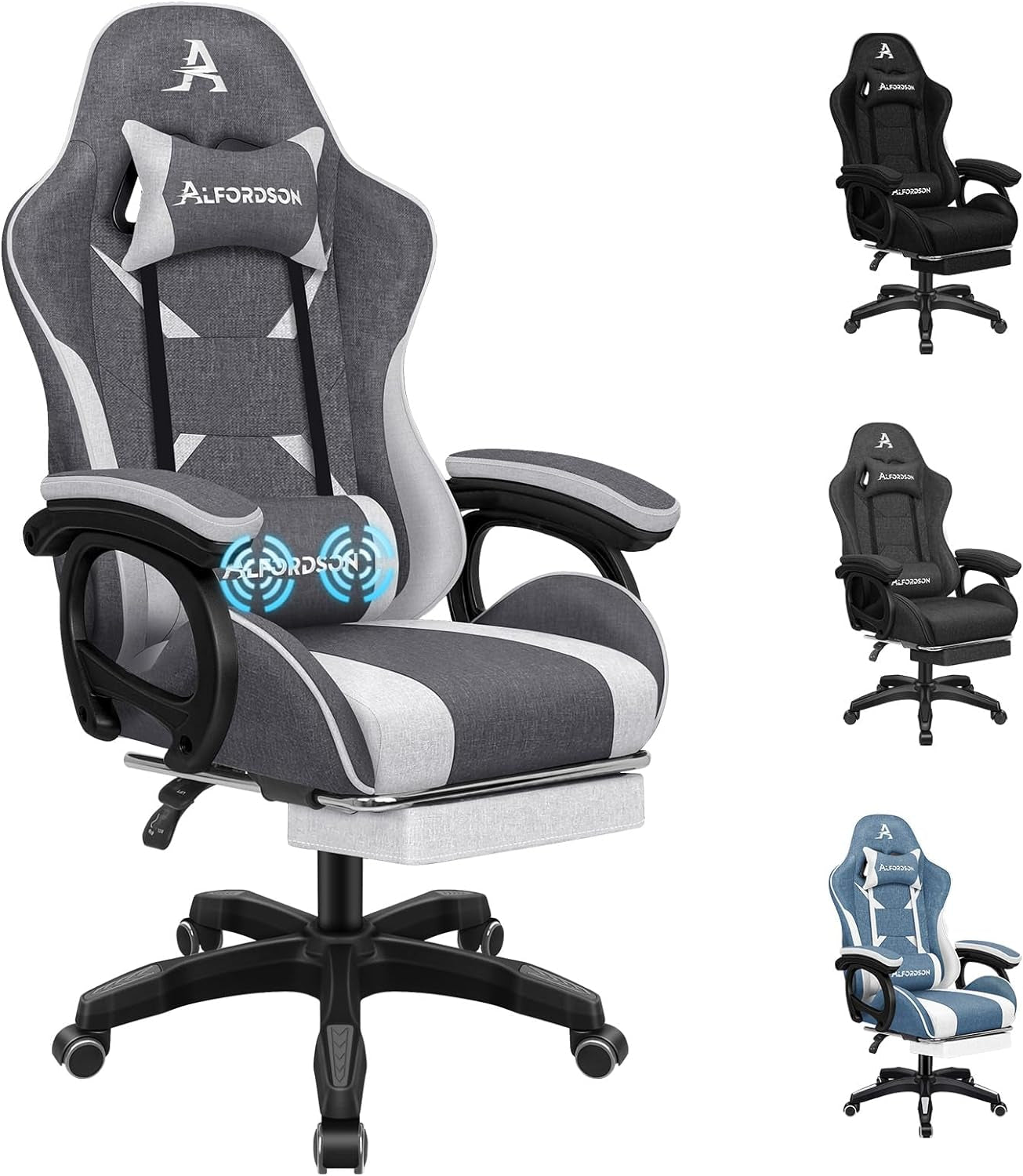 ALFORDSON Gaming Chair with Massage and 150° Recline, Ergonomic Executive Office Chair PU Leather with Footrest, Height Adjustable Racing Chair with SGS Listed Gas-Lift, Max 180Kg (Cyan)