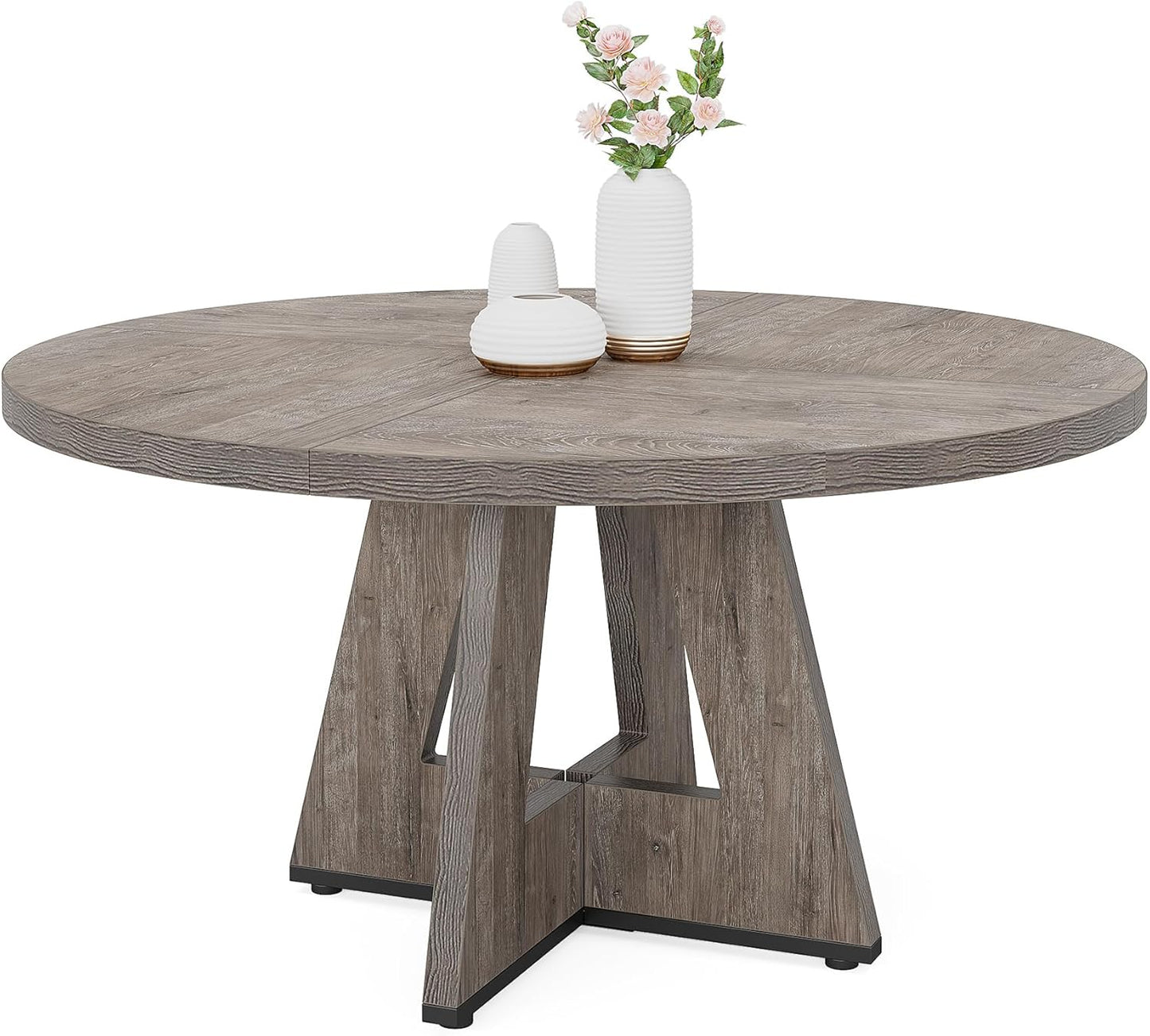 Round Dining Table Wood Kitchen Table for Dining Room Living Room, 47 Inches Dining Room Tables for 4 Person, Farmhouse Dinner Table with Wooden Table Top and Legs, Rustic Grey(Only Table)