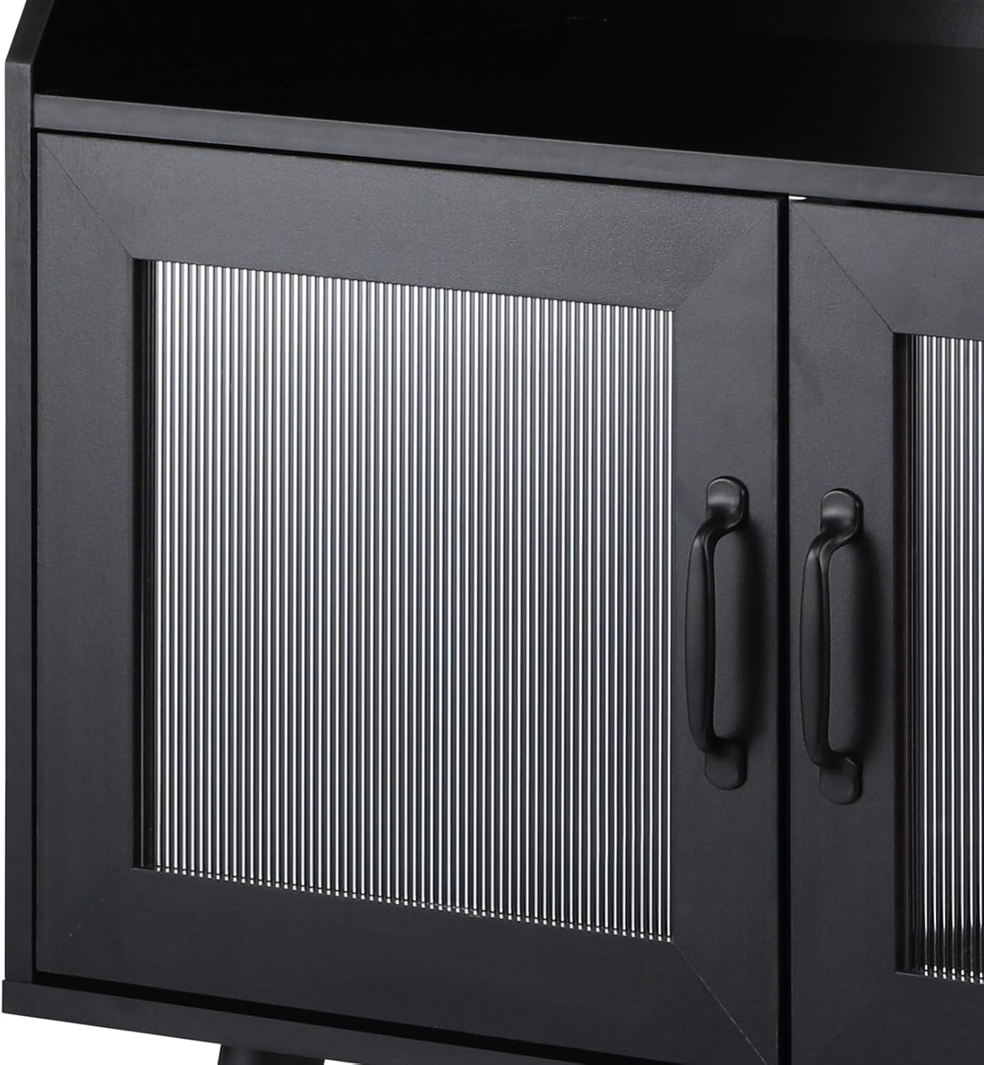 Sideboard Buffet Cabinet with Open Shelf, Glass Doors and 2 Tier Storage Cabinet Coffee Bar Table