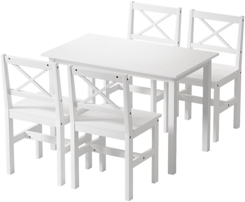 Dining Table and Chair Set of 5 White Tables Chairs Setting, 47Cm Height Seat