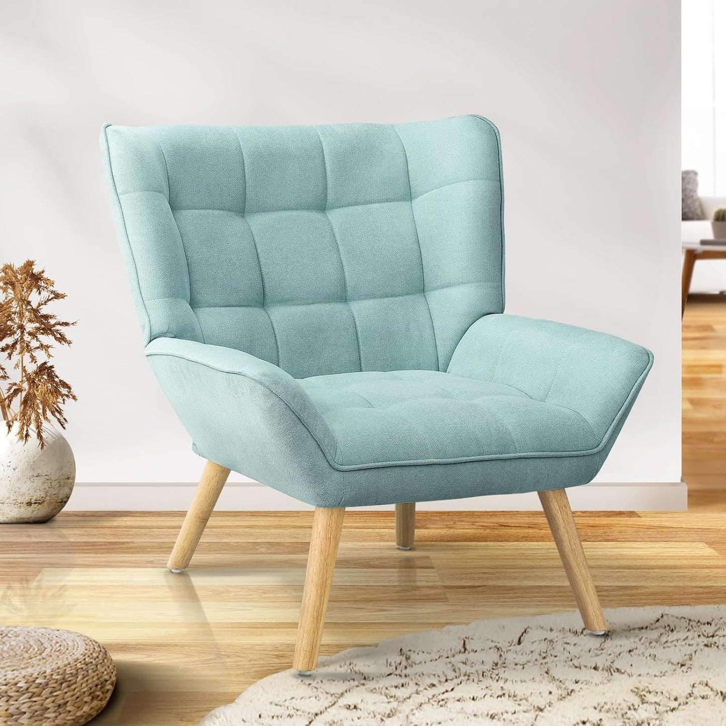 Oikiture Armchair Accent Lounge Chairs Stoolseating Soft Home Office Furniture Stools for Dining Living Room or Bedroom Fabric Upholstered, Blue