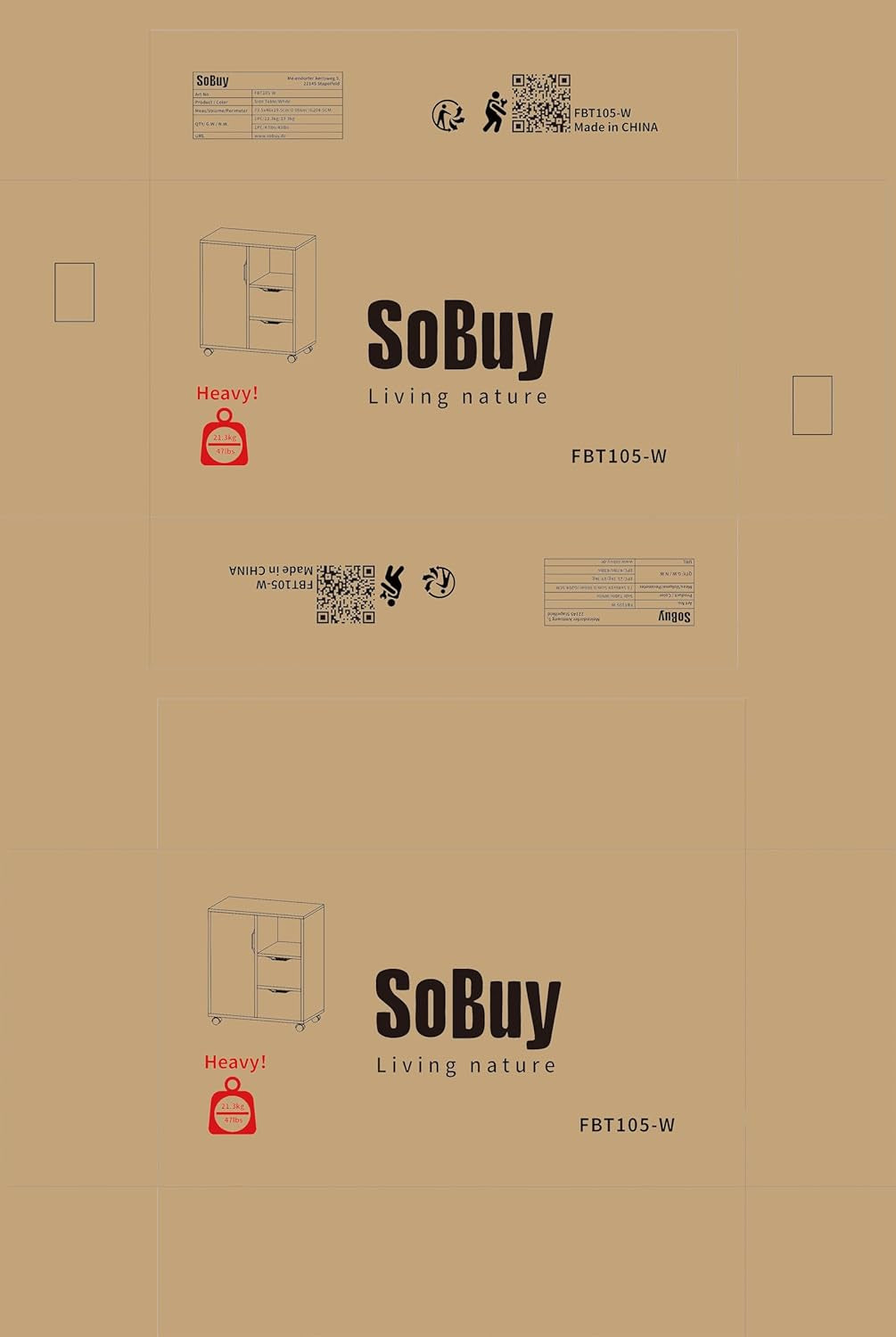 Sobuy Home Office Trolley File Storage Cabinet Printer Stand on Wheels FBT105-W