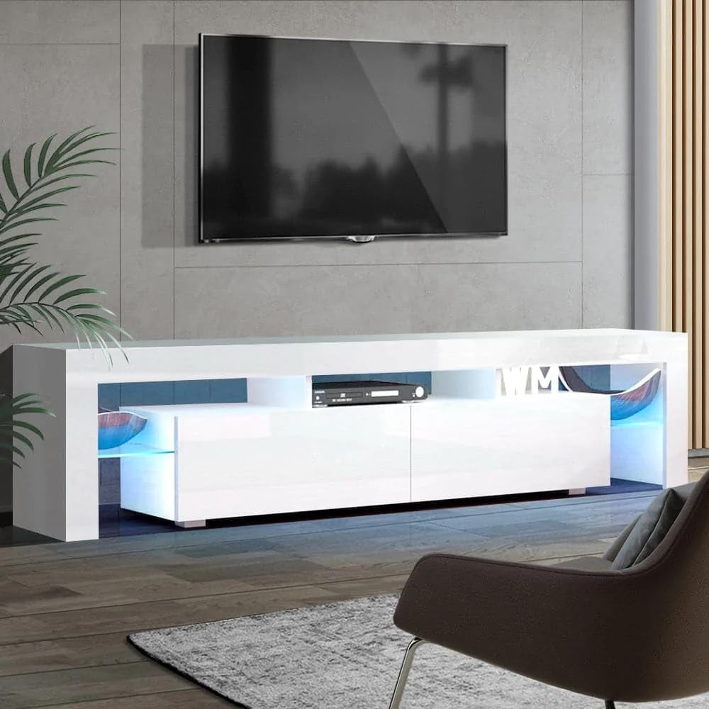 Artiss TV Unit Cabinet Entertainment Units, 189Cm Length Stand Table Cabinets Storage Shelf Organiser Cupboard Home Living Room Bedroom Furniture, 16 Colour Lights High Gloss White