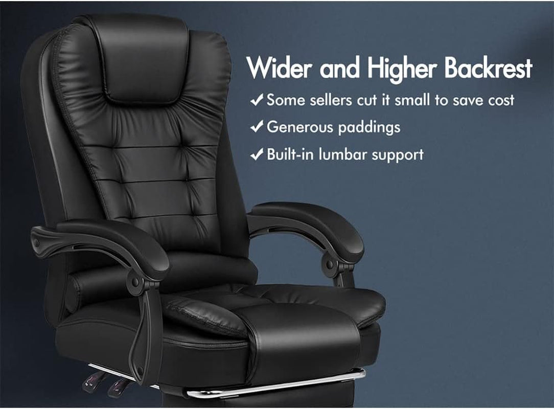 ALFORDSON Ergonomic Office Computer Chair with Footrest, High Back Executive Desk Chair Recliner for Home Office, PU Leather Video Gaming Chair, Earl Black