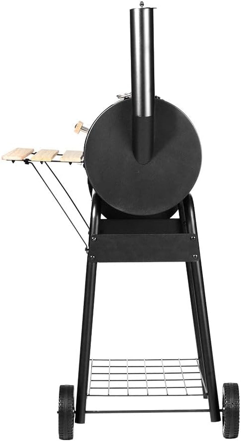 Charcoal BBQ Grill, Smoker Cooking Tool, with Wheels Stainless Steel Rack Black