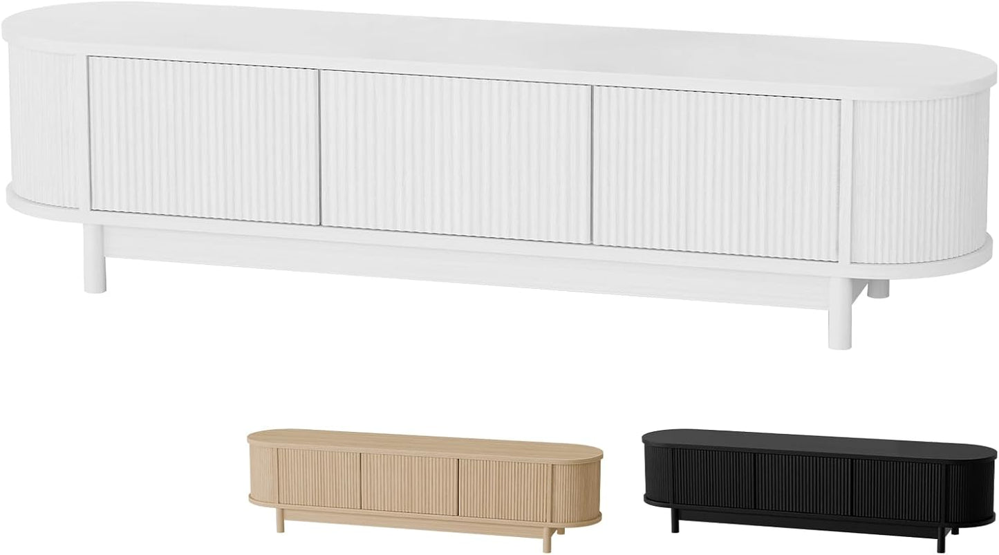 ALFORDSON TV Cabinet Stand Black, Handle-Free Modern Furniture Entertainment Unit Stand with 2 Ample Storage Side Cabinets and 2 Middle Shelves for Living Room,160 X 40 X 40Cm in Black