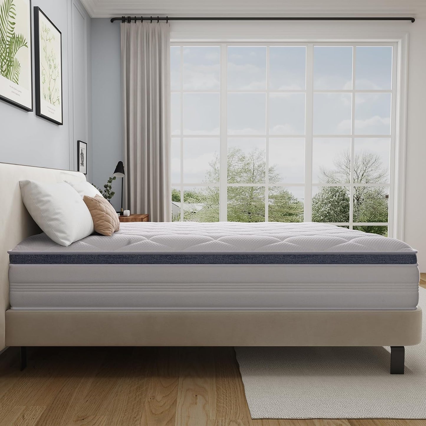 30Cm Thickness Double Mattress,Twolike Firm Foam Topper Innerspring Spring System, with 5-Zone Pocket Spring System and Breathable, Mattress in a Box