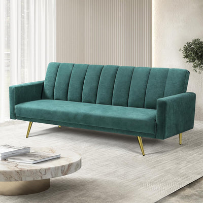 3 Seater Sofa Bed Convertible, Velvet Loveseat Sofa Couch, Recliner Sofa Lounge with 3 Adjustable Backrest Positions, Spare Bed for Guest, Load up to 220Kg (197Cm, Green)