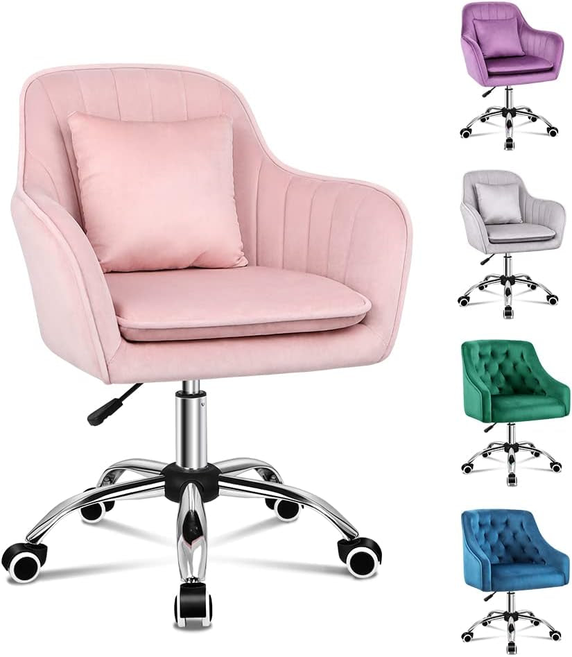 ALFORDSON Velvet Office Chair Swivel Fabric Armchair Computer Desk Chair Modern Home Office Chair Height Adjustable Mid-Back Task Chair for Kids Adult Study Work, Living Room, Bedroom (Orla Purple)