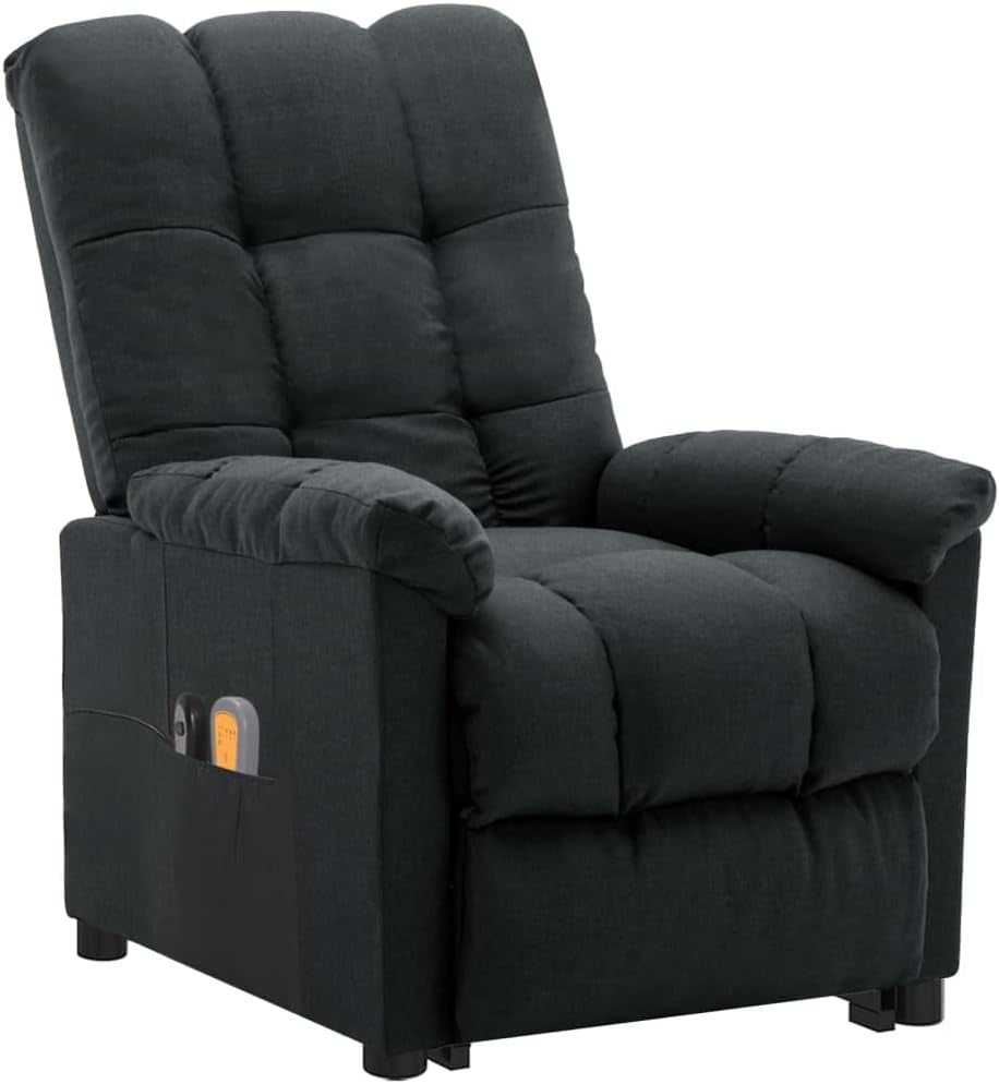 Vidaxl Power Lift Recliner Chair with Vibration Massage, Adjustable Backrest and Footrest, Dark Grey Fabric, Solid Wood and Metal Frame