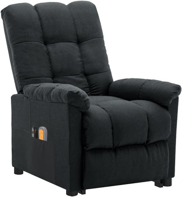 Vidaxl Power Lift Recliner Chair with Vibration Massage, Adjustable Backrest and Footrest, Dark Grey Fabric, Solid Wood and Metal Frame