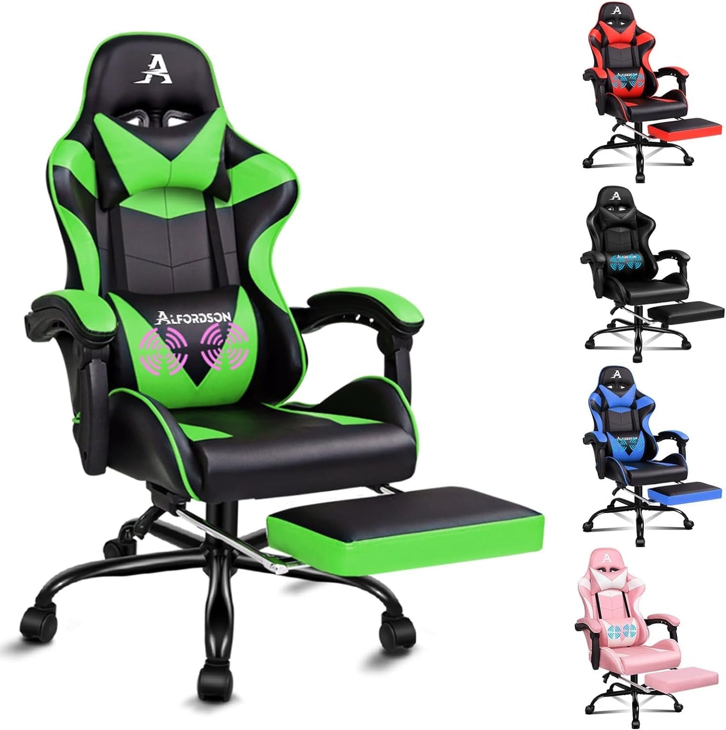 ALFORDSON Gaming Chair with Massage and 150° Recline, Ergonomic Executive Office Chair PU Leather with Footrest, Height Adjustable Racing Chair with SGS Listed Gas-Lift, Max 180Kg (Cyan)