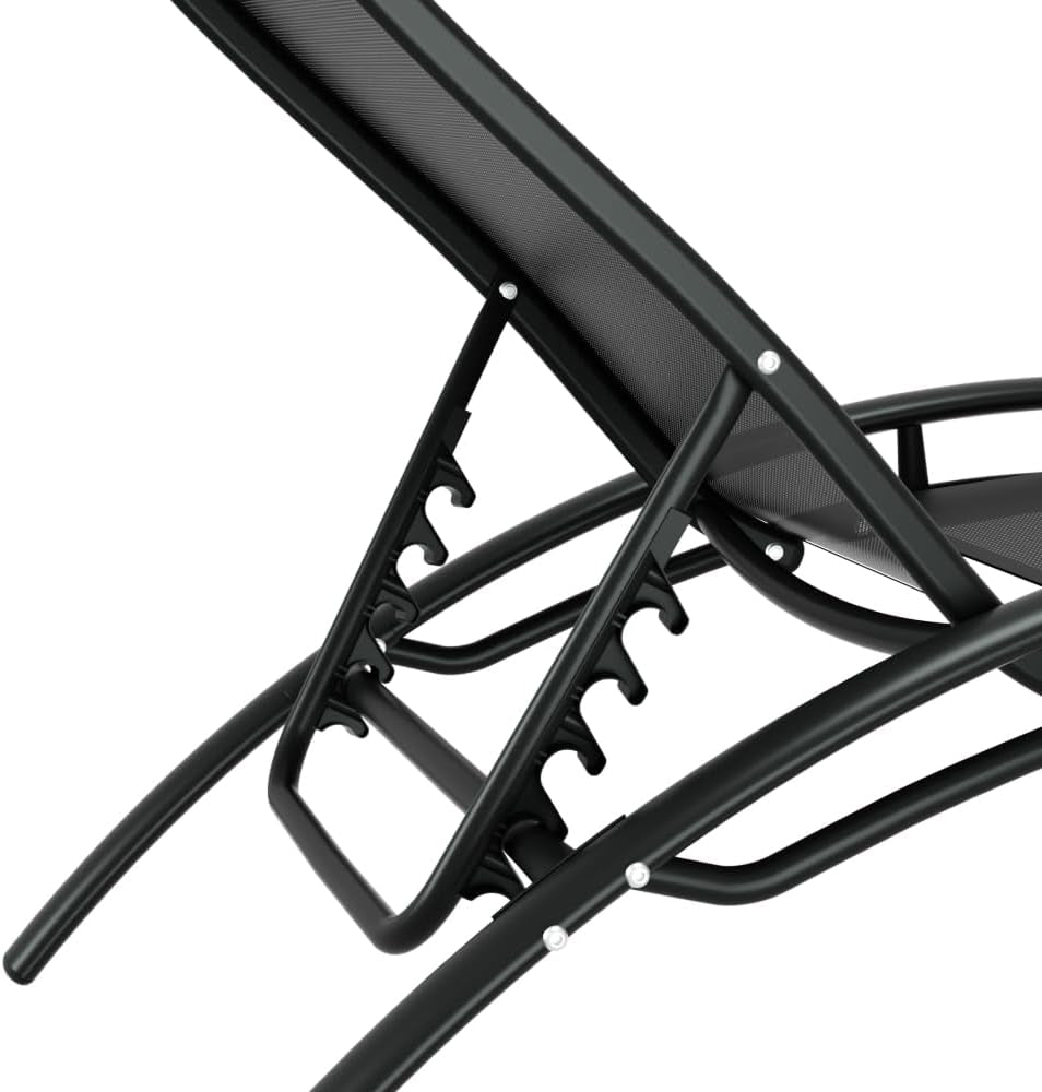 3Pcs Sun Lounge with Table, Camping Chair Lounger Day Bed Chaise Beach Chairs Outdoor Furniture Garden Patio Setting Pool Backyard, Adjustable Backrest Black