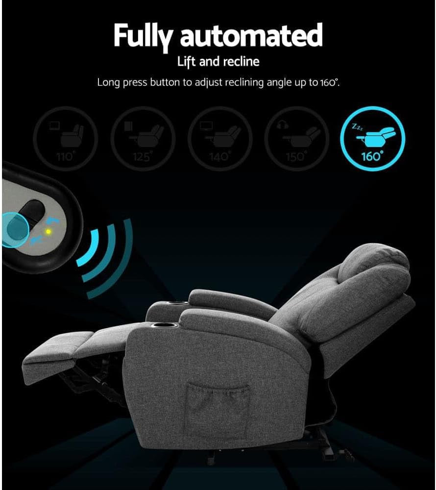 Artiss Massage Chair Grey Fabric Recliner Lounge Sofa Armchair, Home Furniture Health Personal Care, Lift Heated Electric Adjustable Backrest Footrest Rocking Nursing Feeding