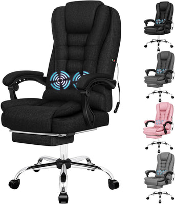 ALFORDSON Executive Office Chair High Back Massage with Footrest, Ergonomic Computer Chair Home Desk Chair, Video Game Recliner Gaming Chairs, 180Kg Capacity (Fabric Black)
