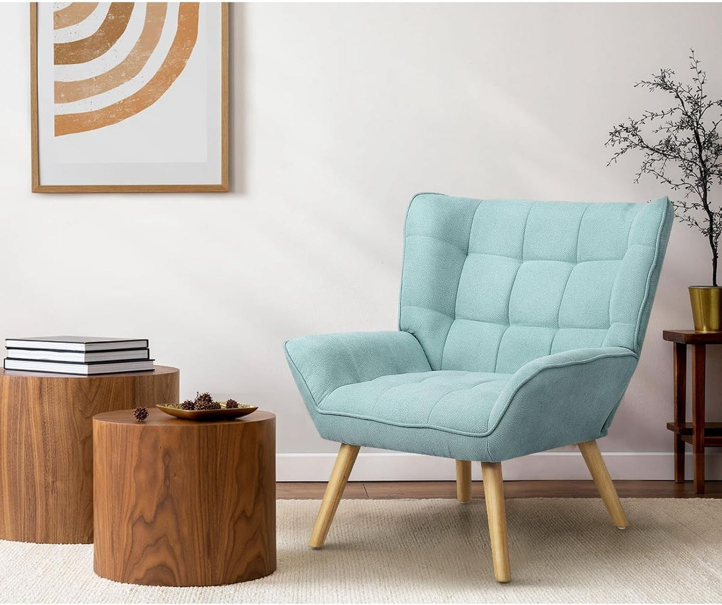 Oikiture Armchair Accent Lounge Chairs Stoolseating Soft Home Office Furniture Stools for Dining Living Room or Bedroom Fabric Upholstered, Blue