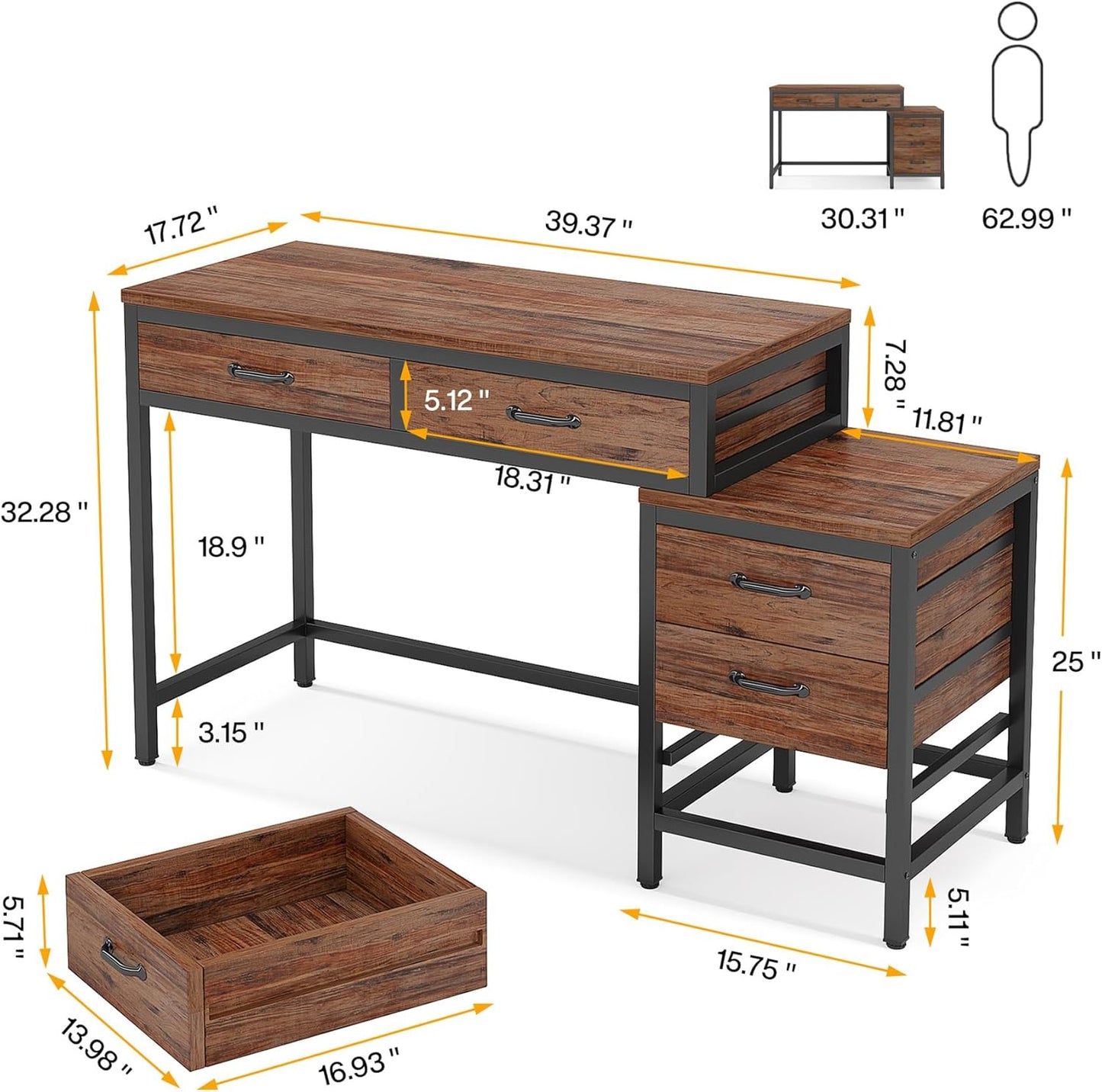 Vanity Desk with 5 Drawers, Makeup Vanity Table Dressing Table with Side 3-Drawer Chest, Make up Vanities for Women, Girls (Without Mirror)